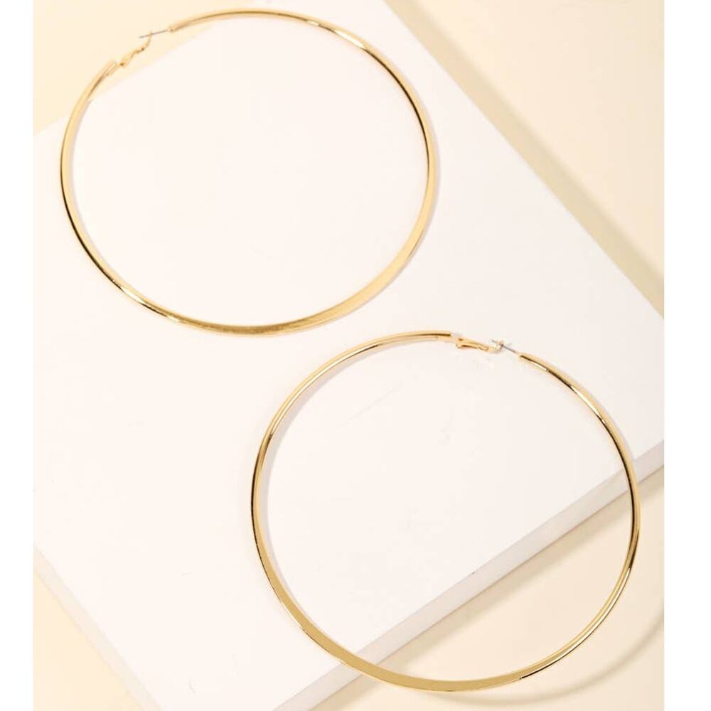 Super Extra Large Statement Skinny Latch Hoop Earrings 4.5" Diameter